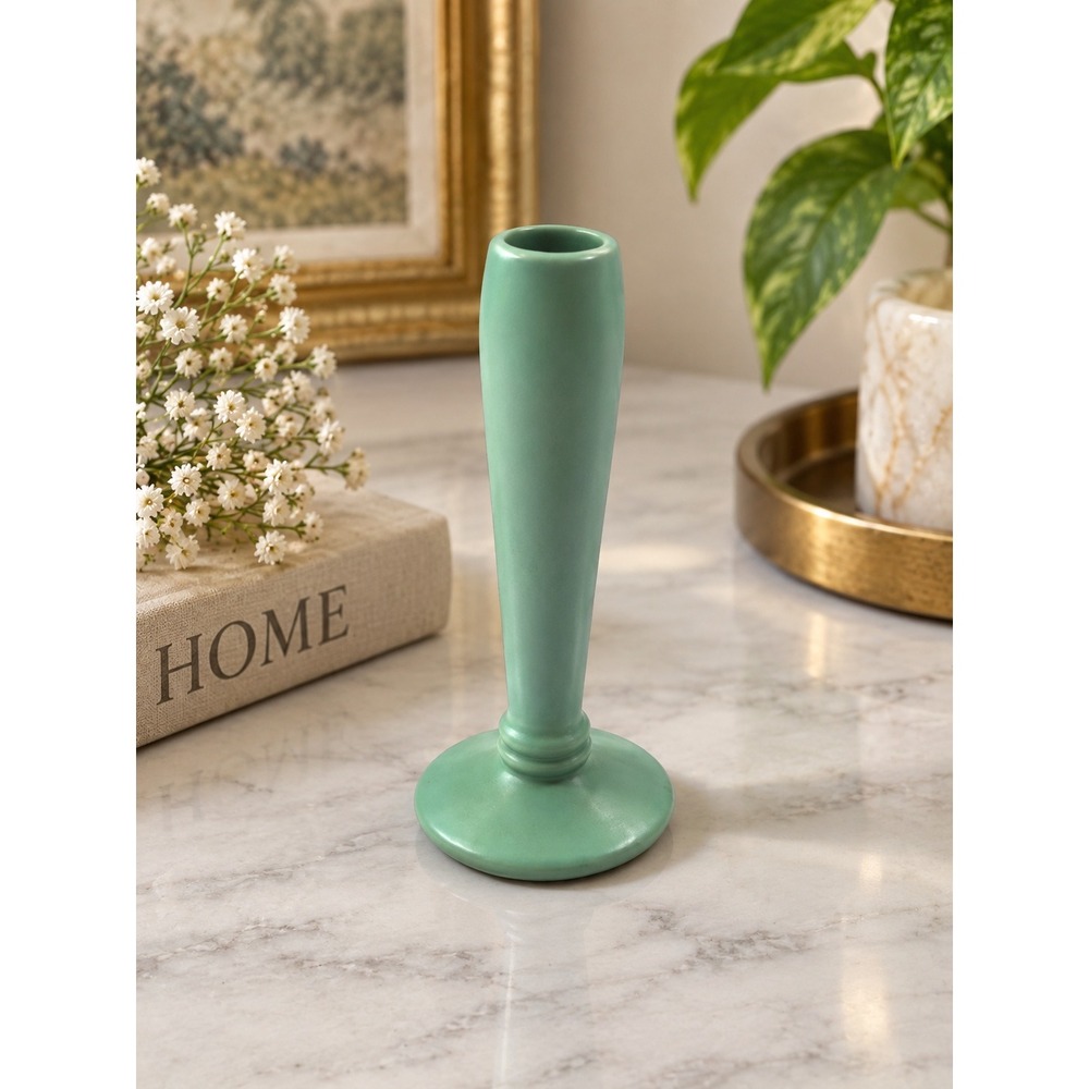 Vintage McCoy USA Green Pottery Pedestal Vase 7" MCM Art Deco